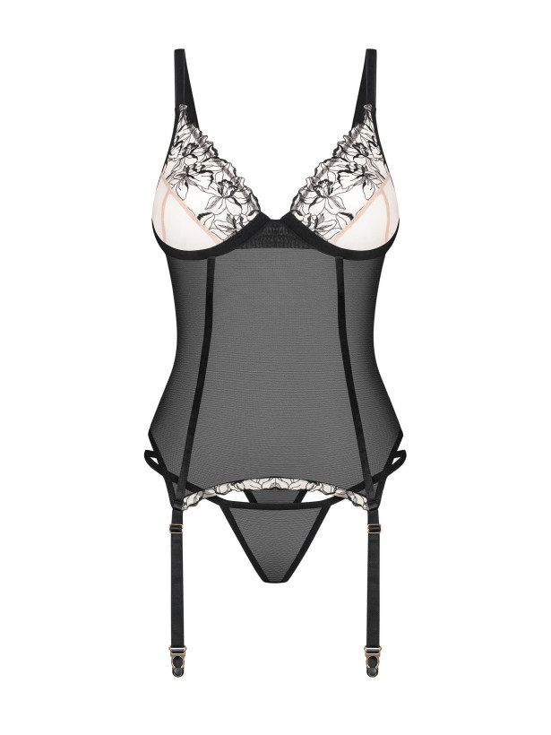 Black Beige Corset Obsessive Exquisite Vila Blanes — Floral Embroidery