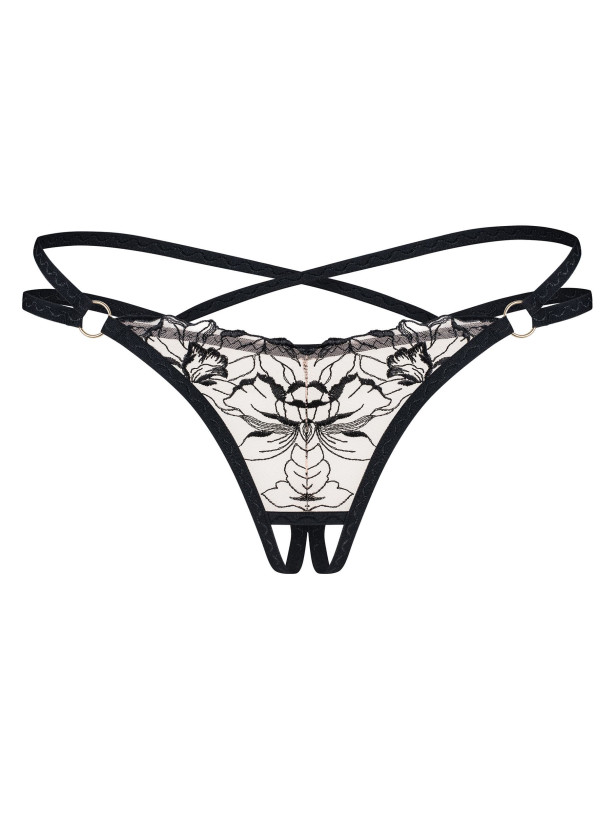 Black Open Thong Obsessive Exquisite Vila Blanes — Floral Embroidery