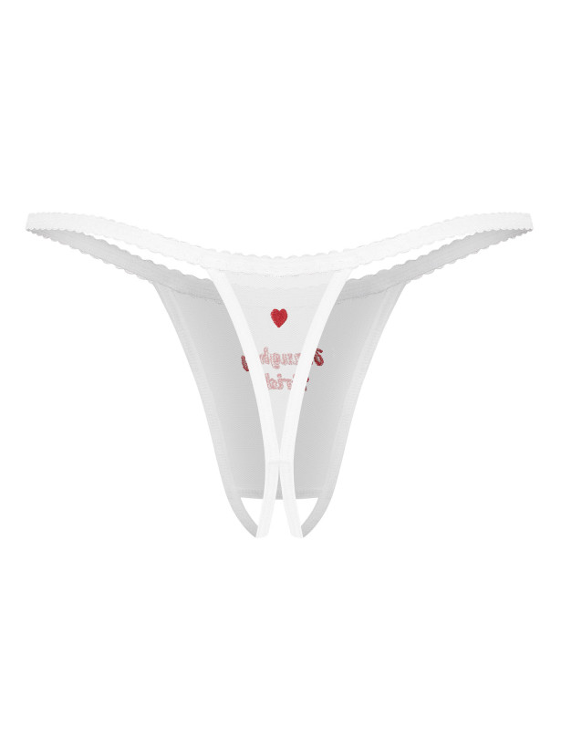 Weißer Ouvert-String mit Naughty-Bride-Stickerei Obsessive Weddya Bride