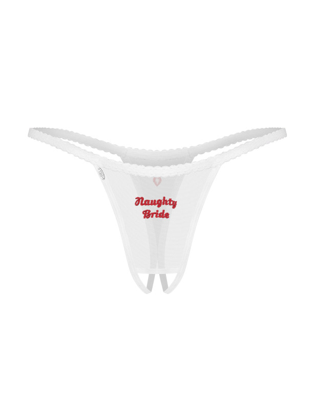 Weißer Ouvert-String mit Naughty-Bride-Stickerei Obsessive Weddya Bride