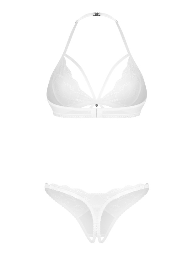 White Halterneck 3-Piece Set Bra Thong and Crotchless Thong Obsessive Weddya