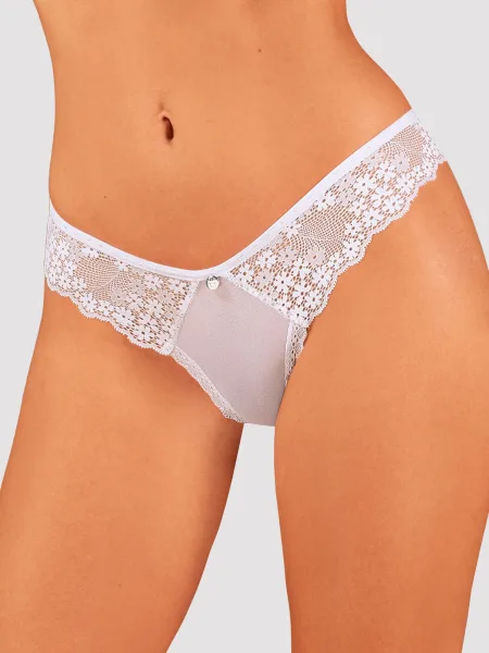 Obsessive Heavenlly Halbtransparenter weißer Blumenspitzen-Brasilianslip