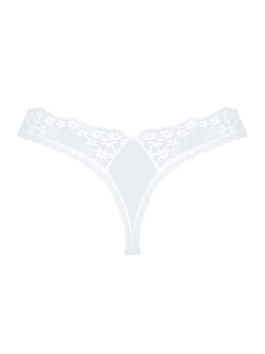 Himmlischer String-Tanga: Weißes Höschen aus Spitze und Netzstoff mit Anhänger