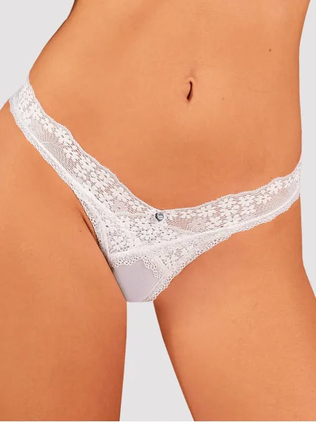 Himmlischer String-Tanga: Weißes Höschen aus Spitze und Netzstoff mit Anhänger