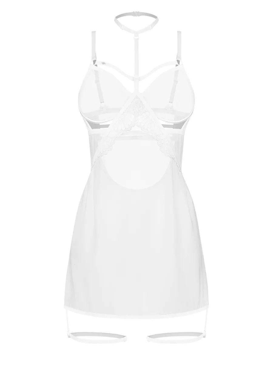 Weißes transparentes Minikleid mit Riemchen und Halsband Obsessive Arrowel White