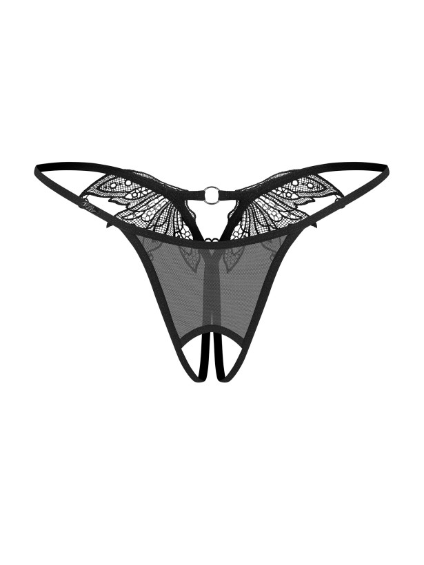 Black Mesh Crotchless Thong With Lace Back Obsessive Zaliya