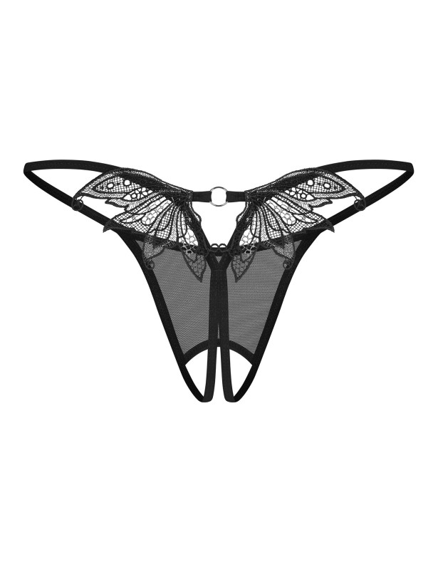Black Mesh Crotchless Thong With Lace Back Obsessive Zaliya