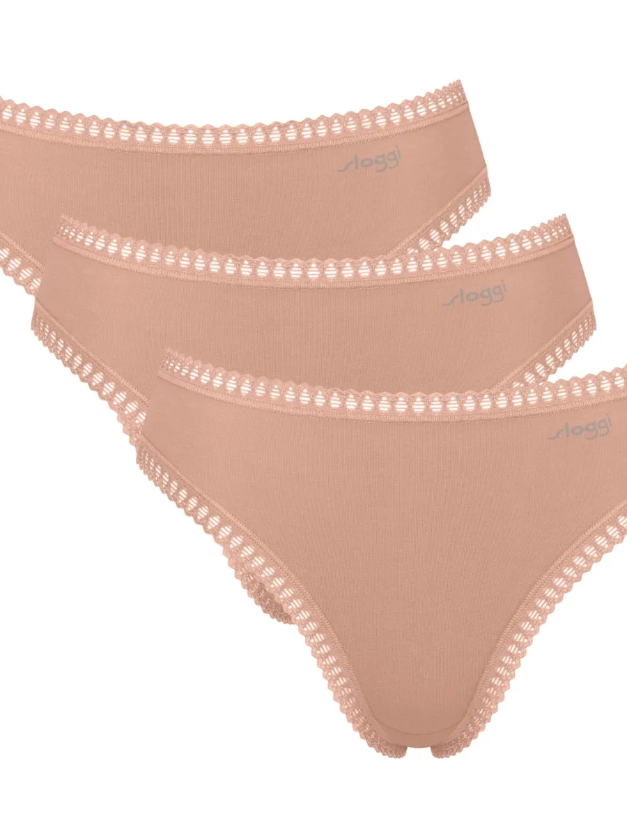 High-Leg Slip Sloggi Go Crush 3er-Pack – Bio-Baumwolle Beige