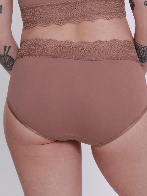 Sloggi Romance Midi Mocca Lace-Waist Mid-Rise Brief