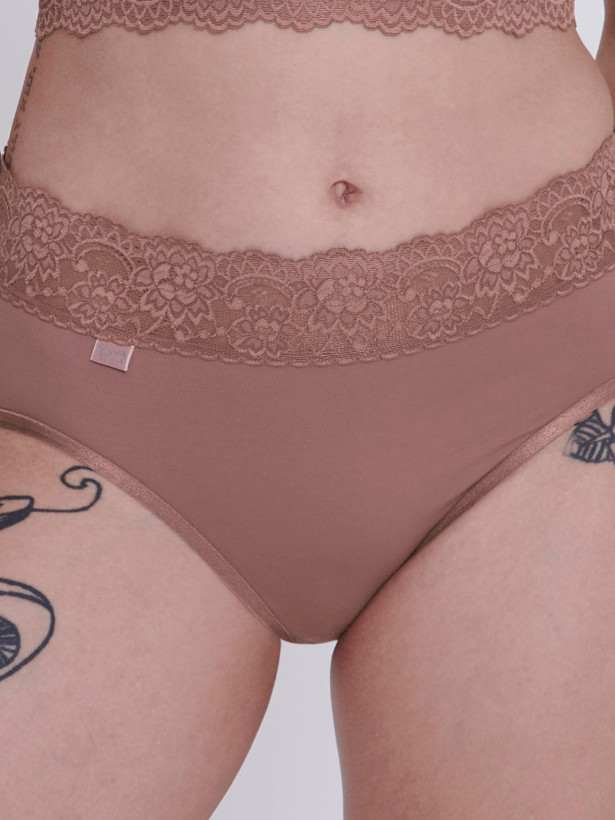Sloggi Romance Midi Mocca Lace-Waist Mid-Rise Brief
