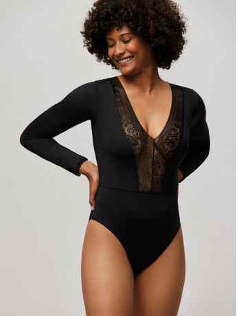 Lace Bodysuit Ysabel Mora 10093 – Deep V-Neck Long Sleeve
