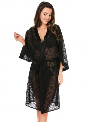 Women's Sheer Long Lace Robe Mediolano Black Cat