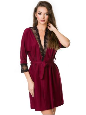 Women's Short Burgundy Lace Trim Robe Mediolano Burgund 05093