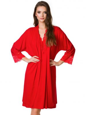 Women’s Short Soft Viscose Lace Trim Robe Mediolano Etna 12014