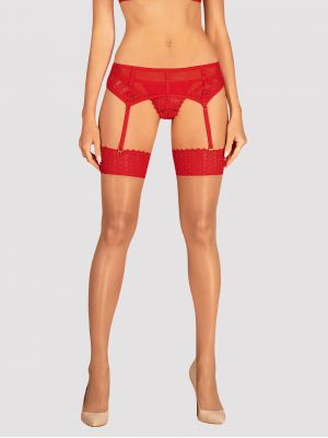 Obsessive Ingridia Beige Stockings with Red Lace