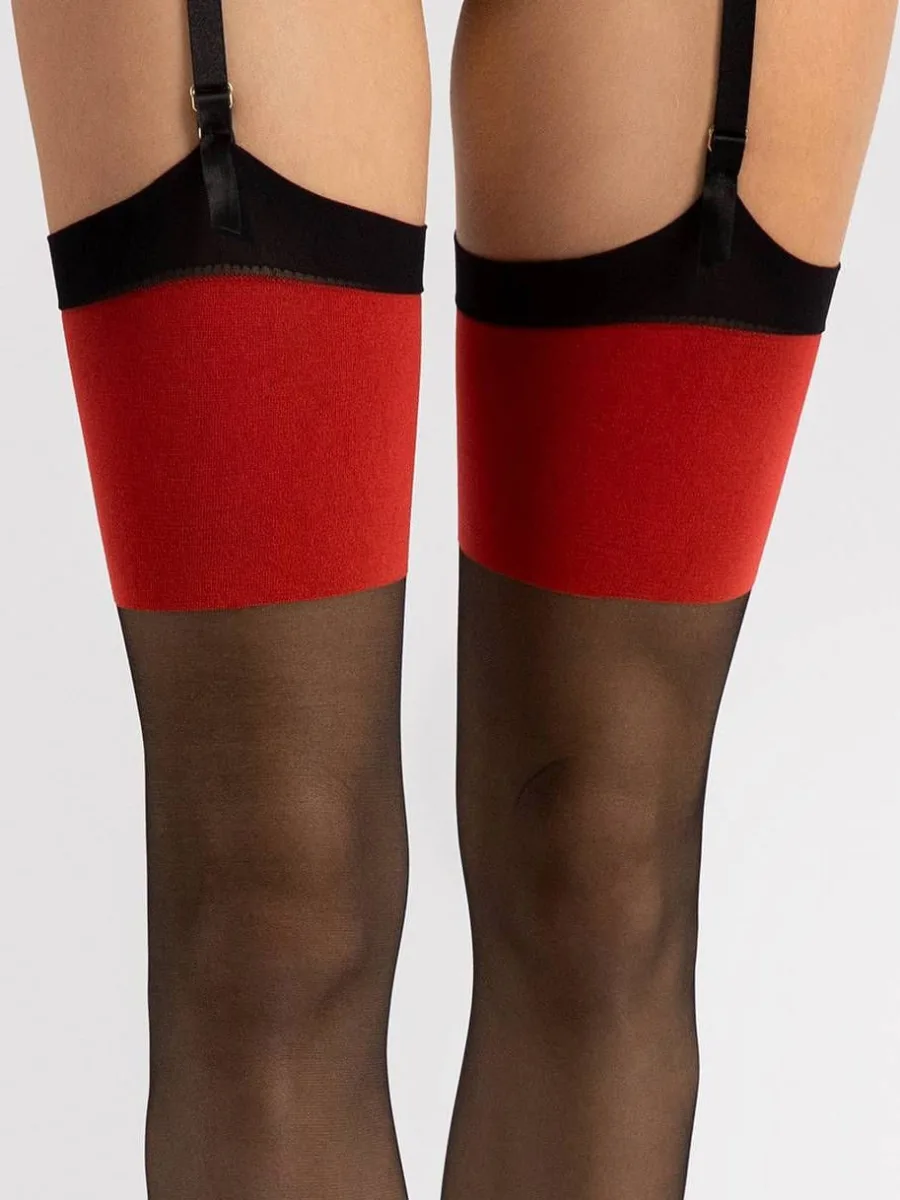 Back Seam Stockings FIORE Anais — 20 Den Red Contrast