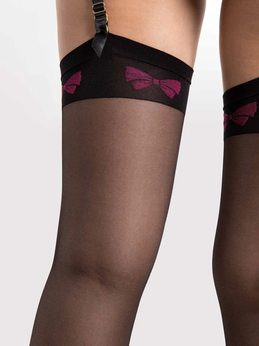 Bow Pattern Stockings FIORE Lola — 20 Den Sheer Leg