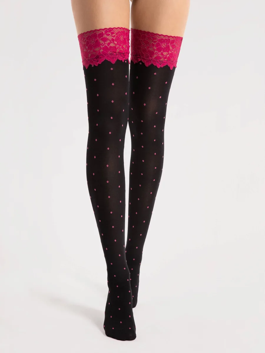 Dotted Hold-Ups FIORE Volcan — 40 Den Amaranth Lace Top
