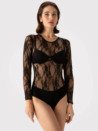 Blumen-Spitzen-Body FIORE Jill – Langarm Transparenter Stil