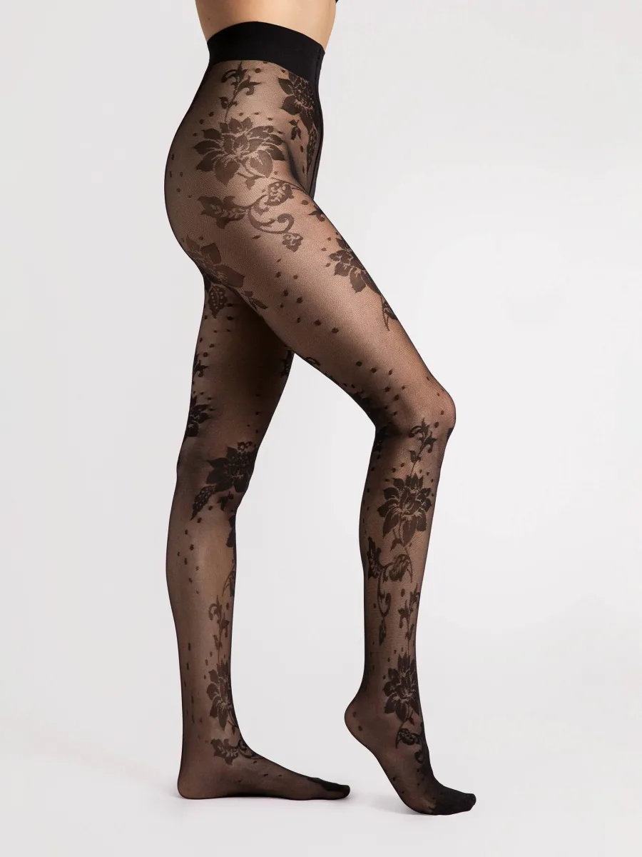 Floral Patterned Tights FIORE Sharon — 30 Den Semi-Sheer Hosiery