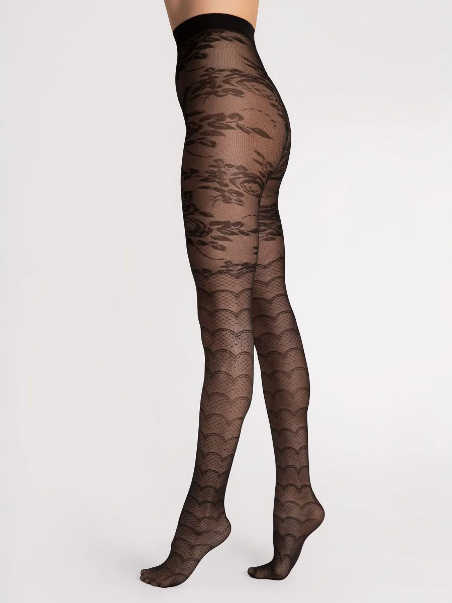 Floral & Scale Tights FIORE Aquarius — 30 Den Dual Pattern