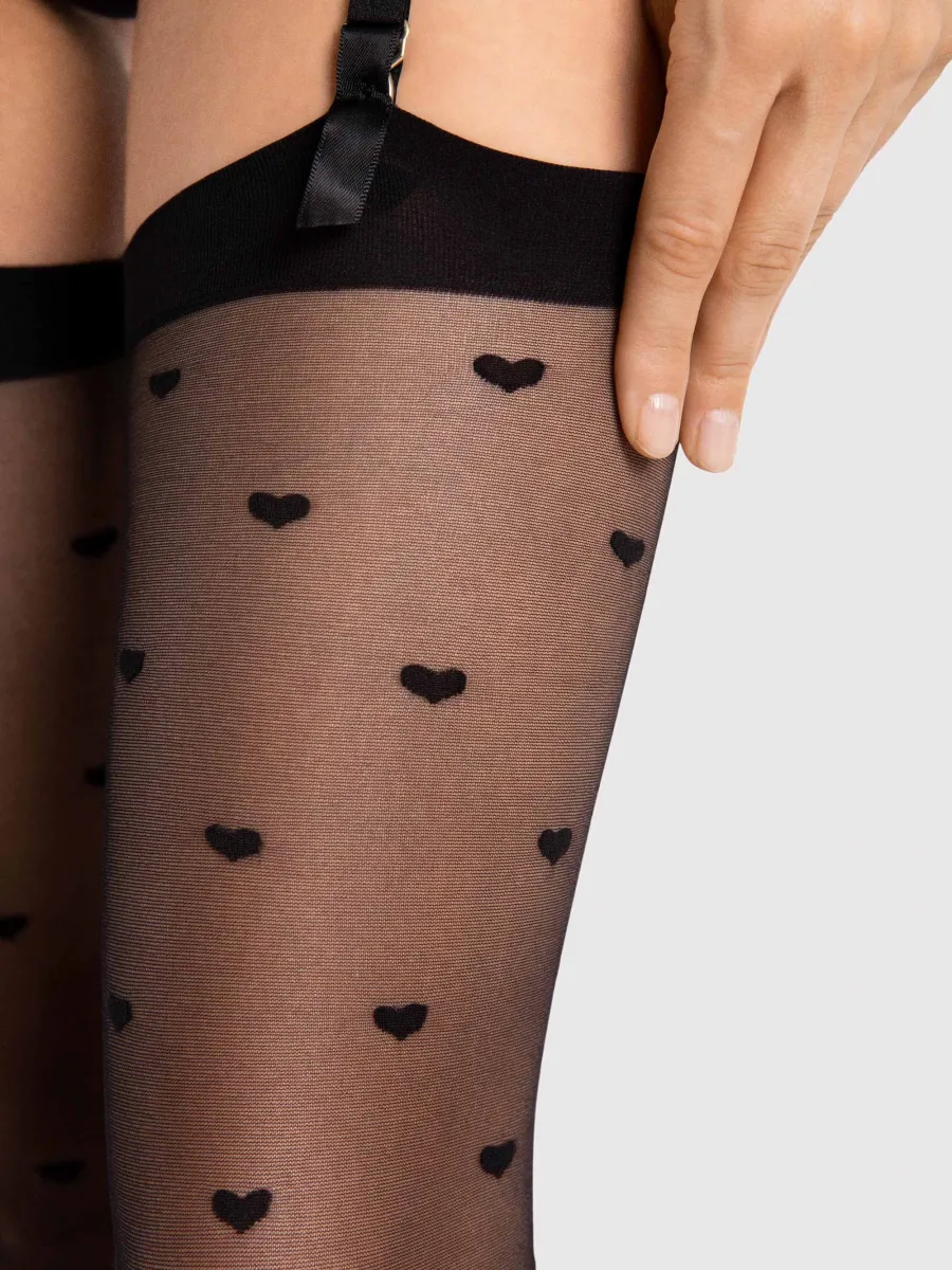 Heart Pattern Stockings FIORE Love Booster — 15 Den Sheer Romantic Style
