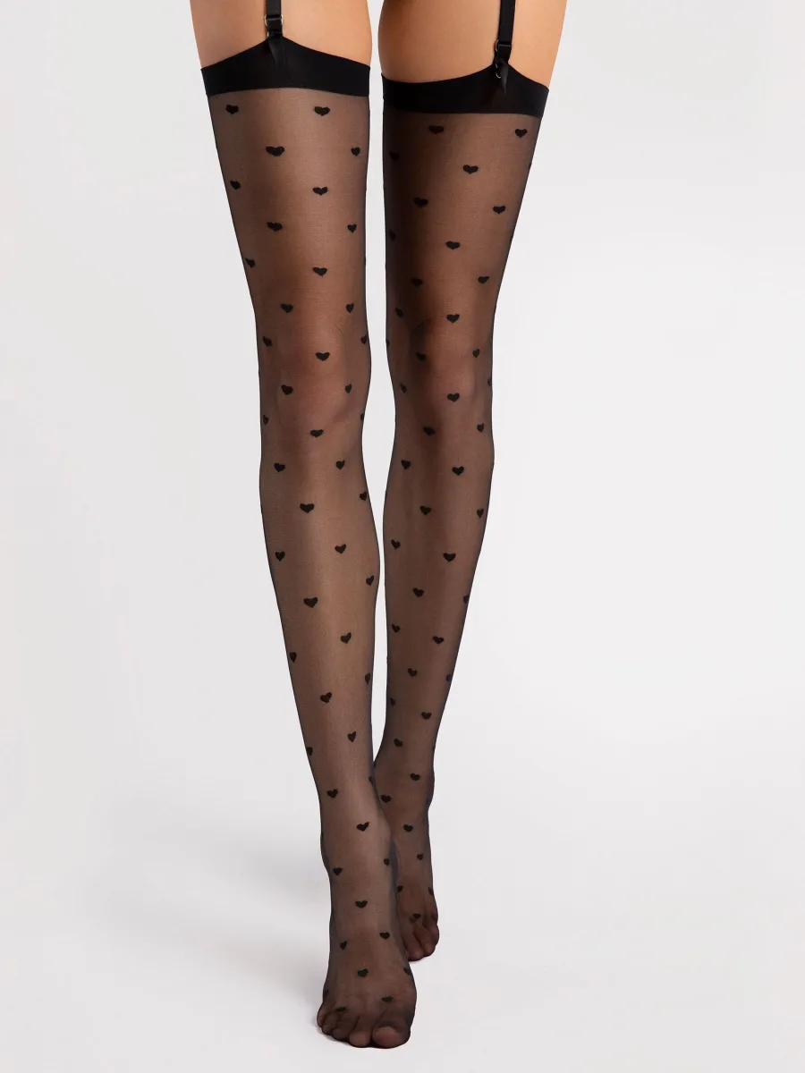 Heart Pattern Stockings FIORE Love Booster — 15 Den Sheer Romantic Style