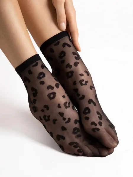 Leo-Print Söckchen FIORE Doria – 8 DEN Ultra-Fein