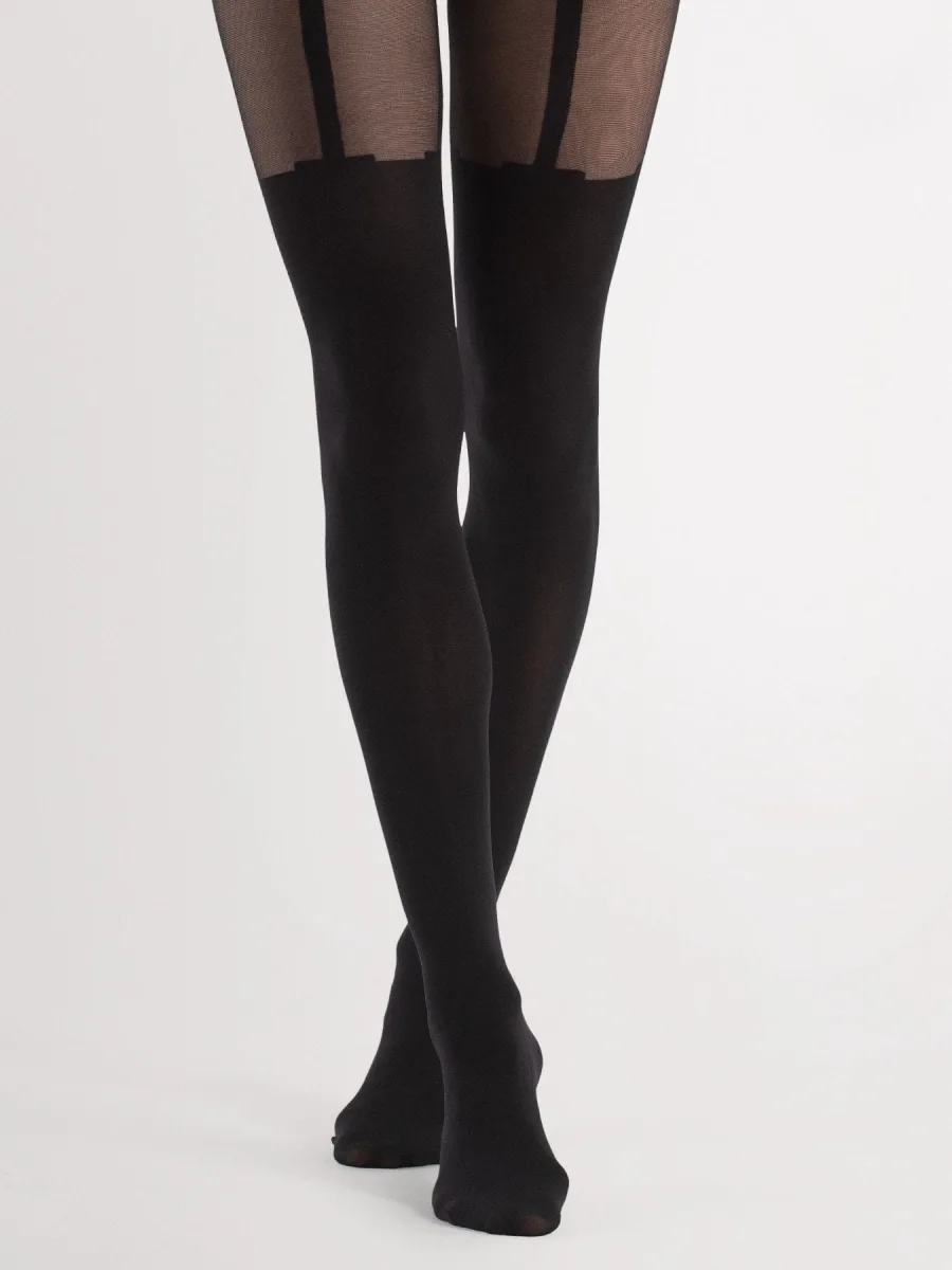 Mock-Suspender Tights FIORE Milla — 40 Den Faux Garter Style