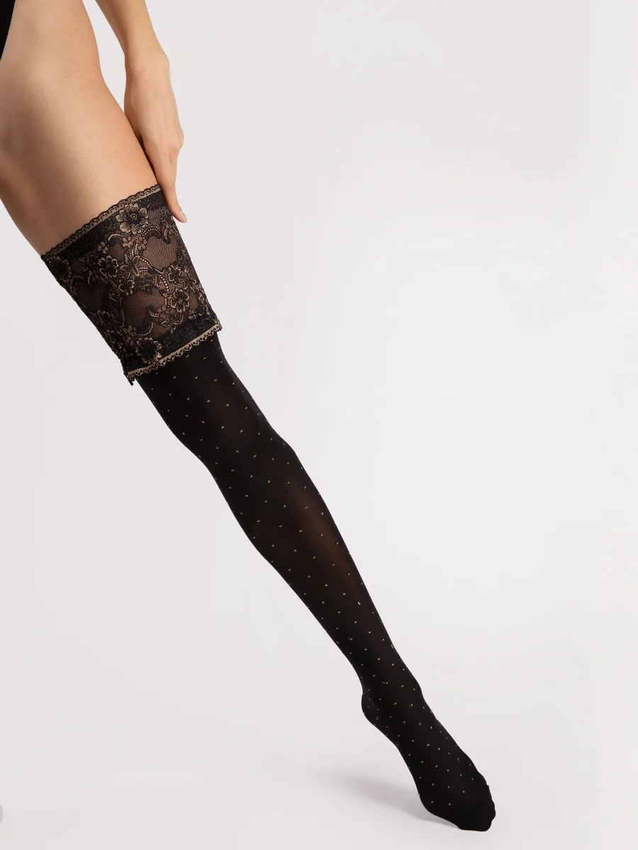 Polka Dot Hold-Ups FIORE Notte — 40 Den Gold Lurex Pattern