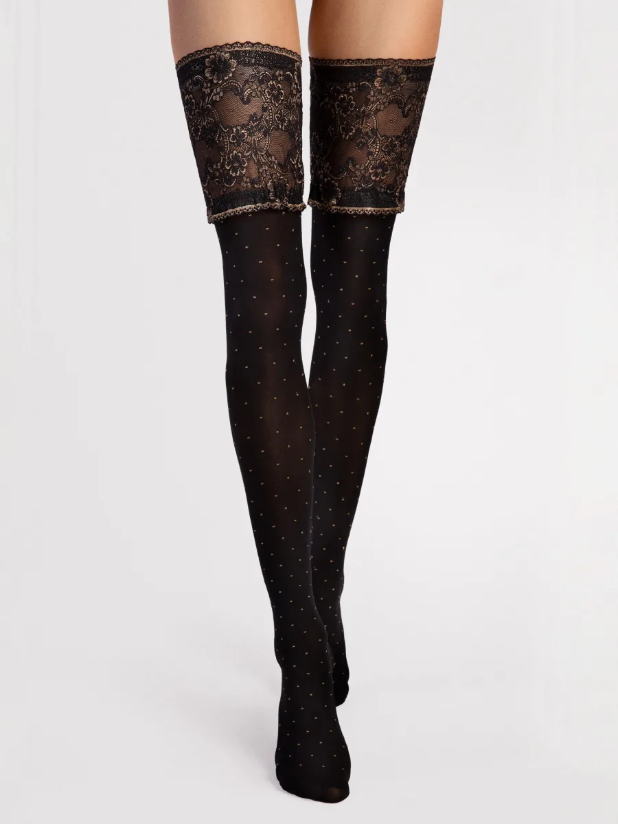 Polka Dot Hold-Ups FIORE Notte — 40 Den Gold Lurex Pattern