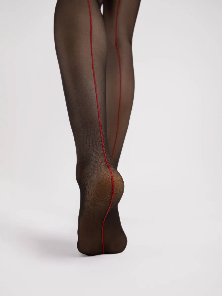 Red Back Seam Pantyhose FIORE Firelight — 20 Den Sensual Hosiery