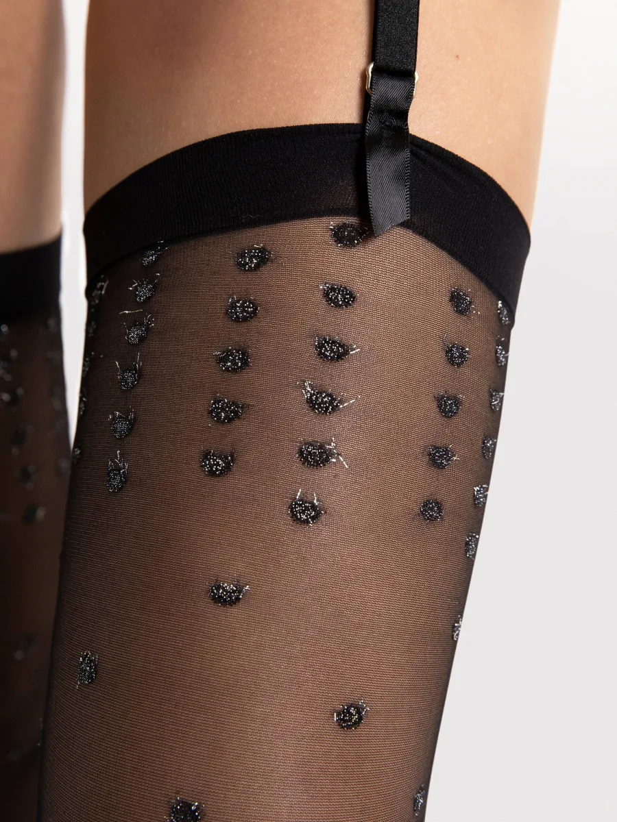 Silver Dot Stockings FIORE Lurex — 15 Den Shimmer Pattern