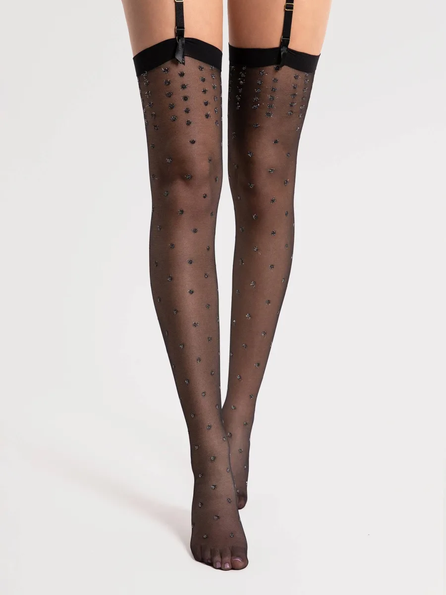 Silver Dot Stockings FIORE Lurex — 15 Den Shimmer Pattern