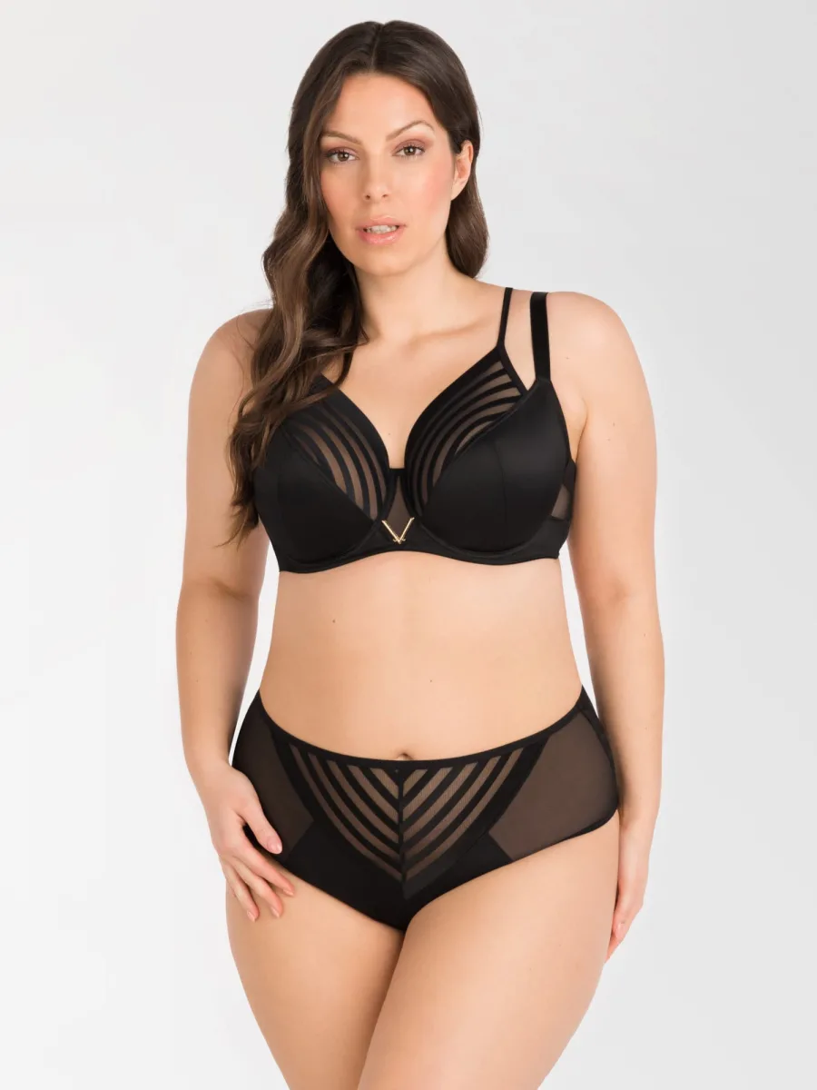 Black Striped Underwired Soft Bra Gorsenia Yoko K810