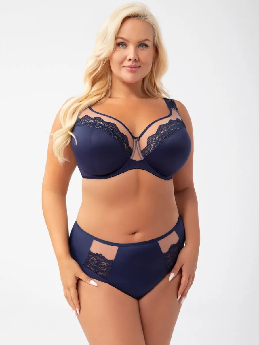 Navy Blue Lace Underwired Soft Bra Gorsenia Luisse K441