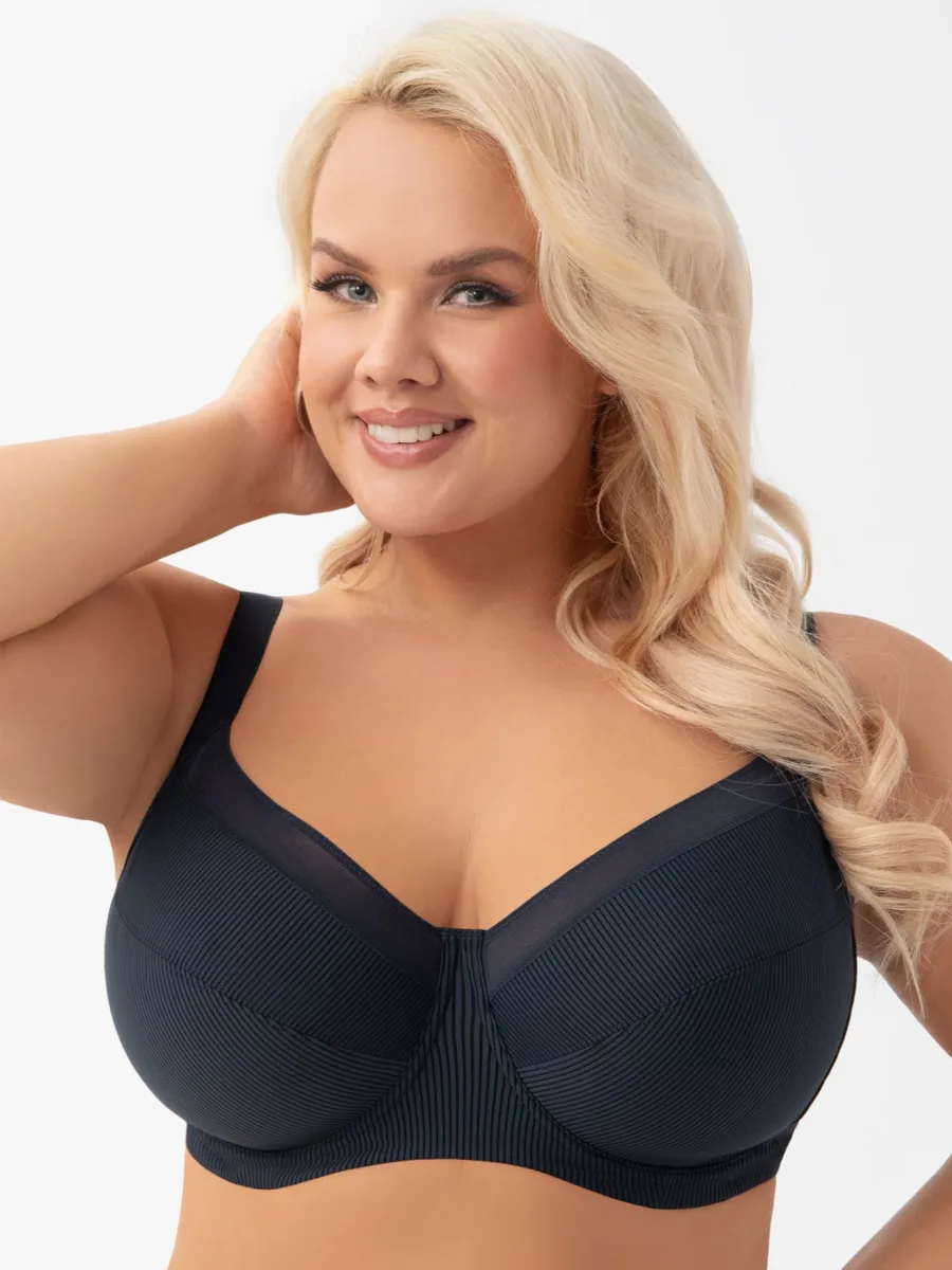 Navy Ribbed Underwired Soft Bra Gorsenia Anika K974