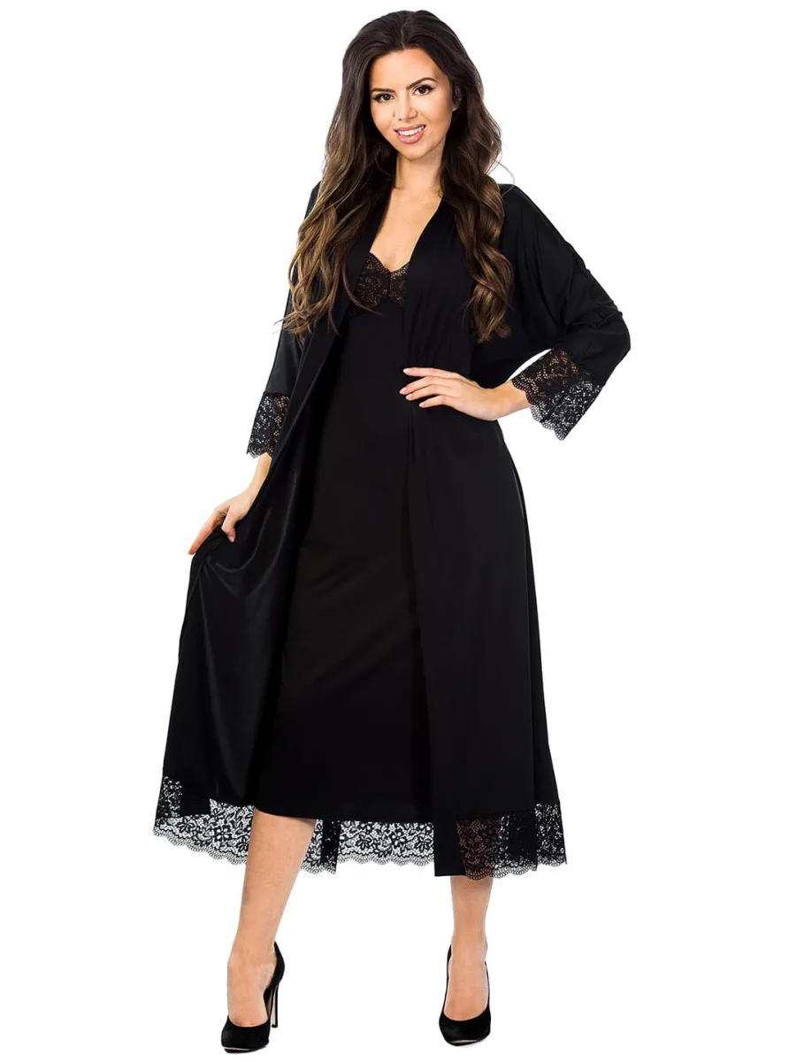 Black Nightgown Mediolano Pola 05050 — Lace Trim