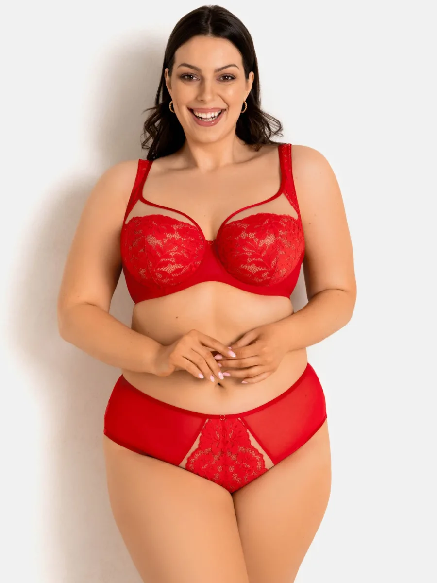 Brazilian-Slip mit Spitzendetail Mediolano Jasmin 19152 – Lebhaftes Rot