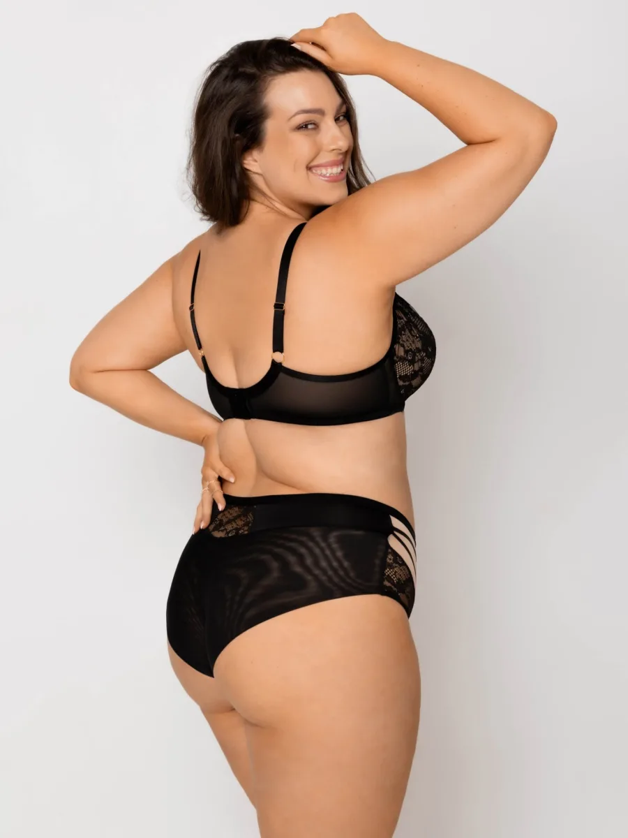 Hochtaillierter Slip mit Riemchen und Mesh Mediolano Spider 19252 – Tiefschwarz