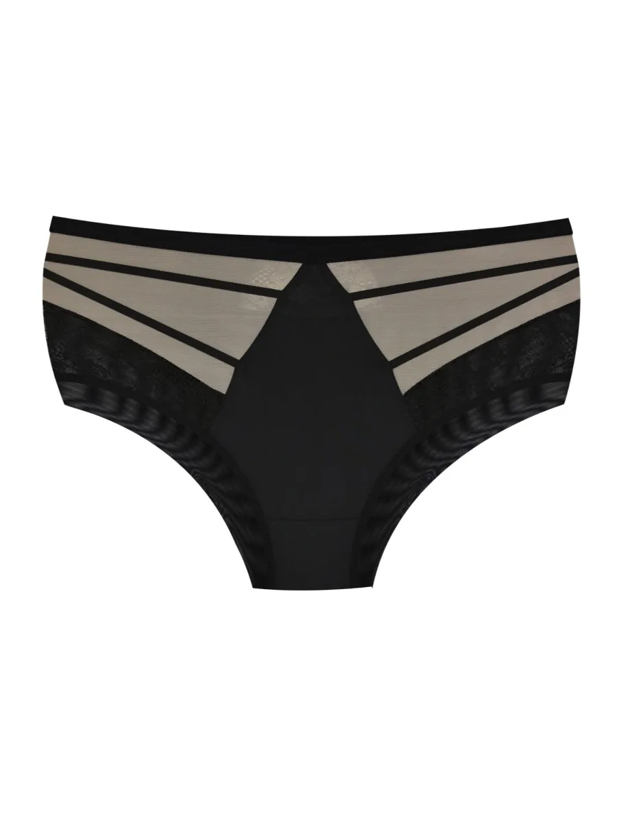 Hochtaillierter Slip mit Riemchen und Mesh Mediolano Spider 19252 – Tiefschwarz