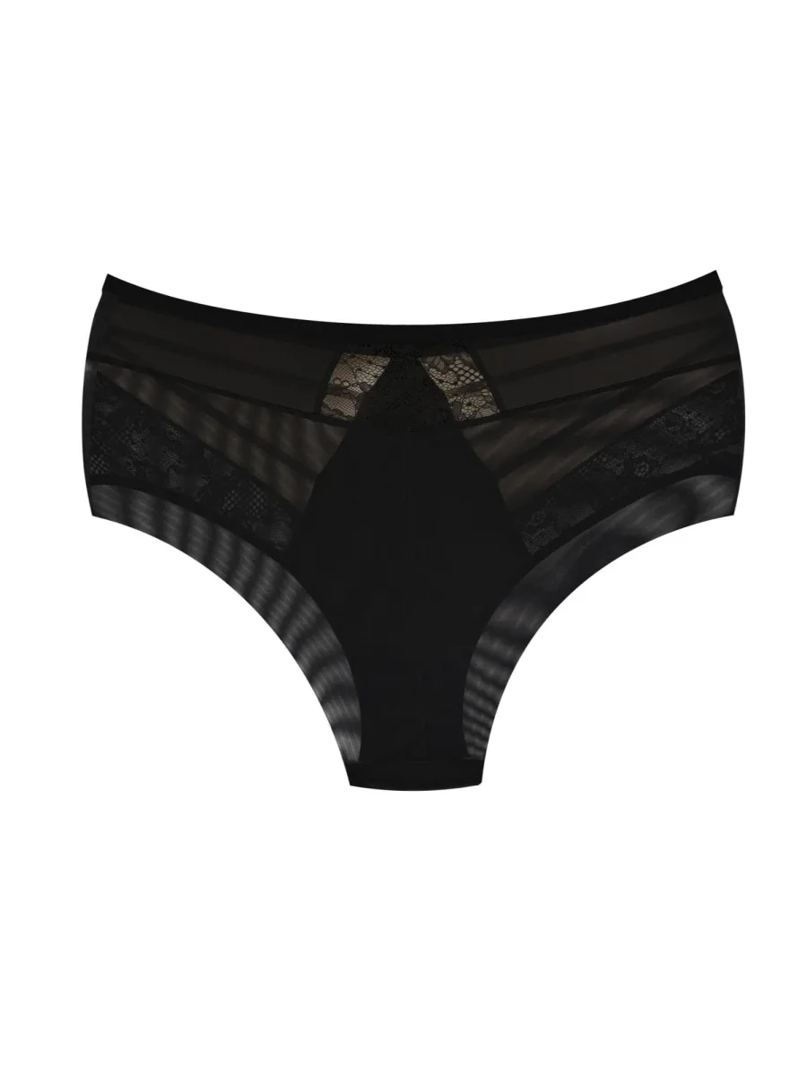 Hochtaillierter Slip mit Riemchen und Mesh Mediolano Spider 19252 – Tiefschwarz