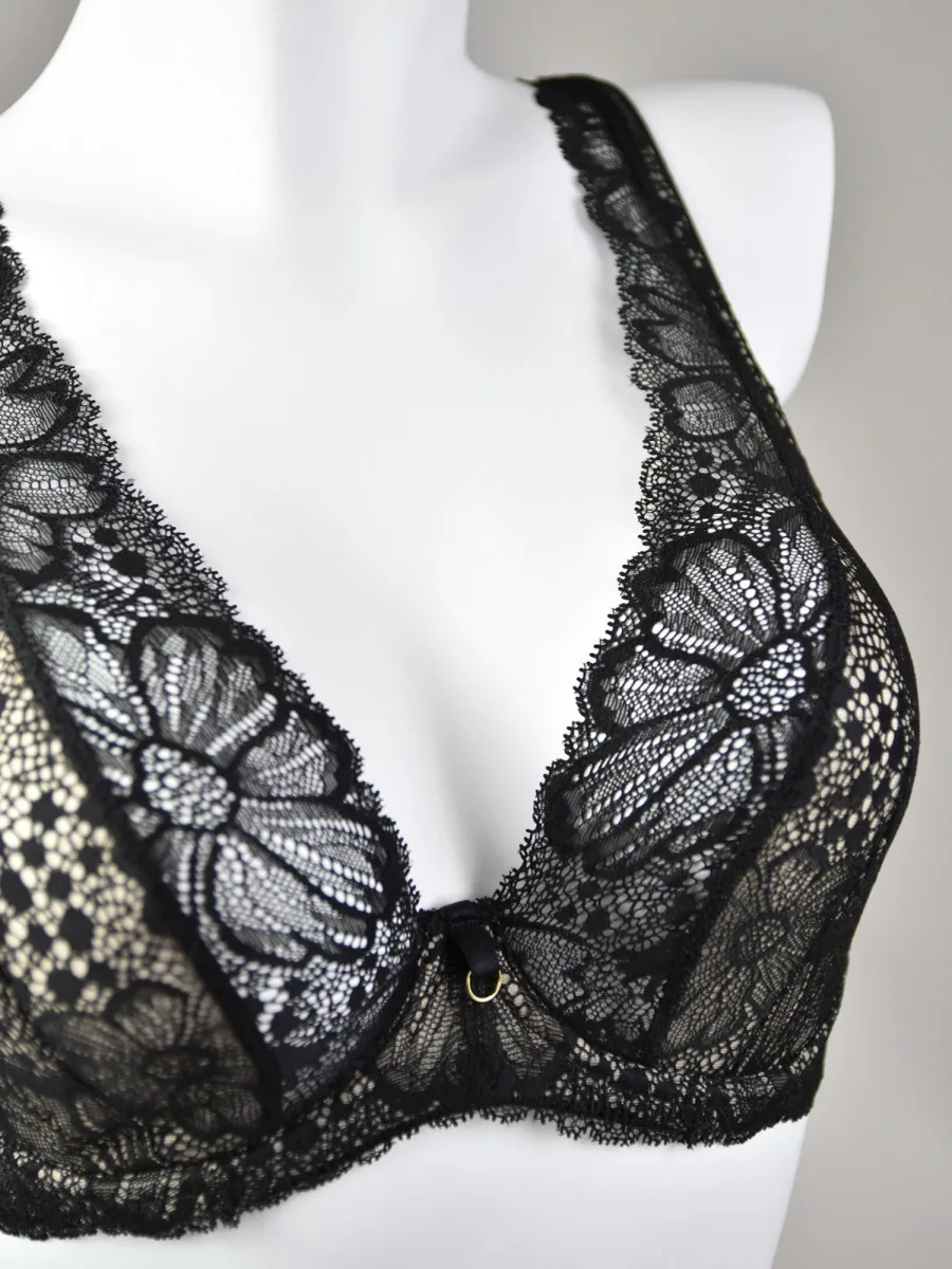 Plunge Bralette Deep V-Neck Mediolano Julia 19185 – Jet Black