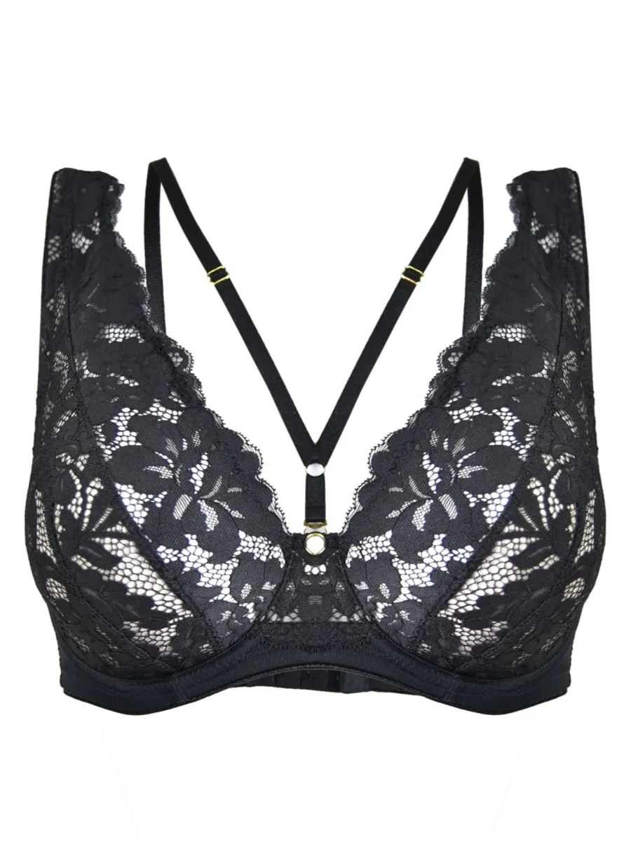 Plunge Lace Bralette Tattoo Effect Mediolano Jasmin – Jet Black
