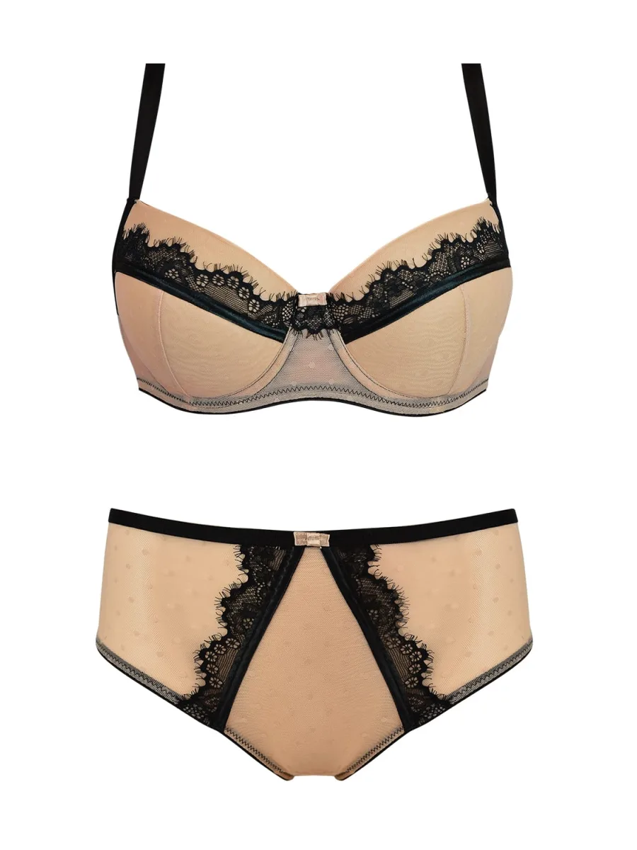 Transparenter Beigefarbener Tupfen-Spitzen-Slip Mediolano Dolce 19080