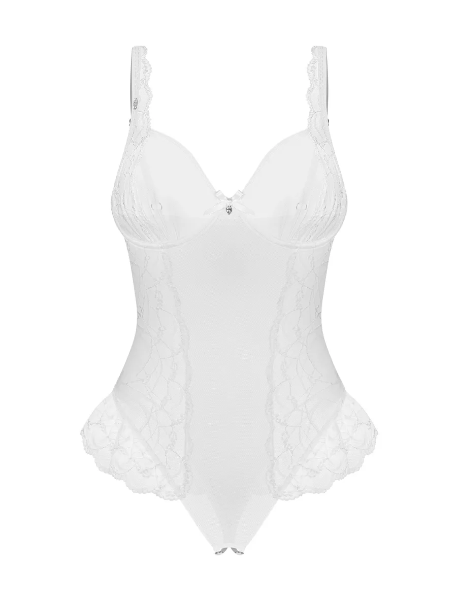 White Crotchless Underwired Lace Bodysuit Obsessive Weddya