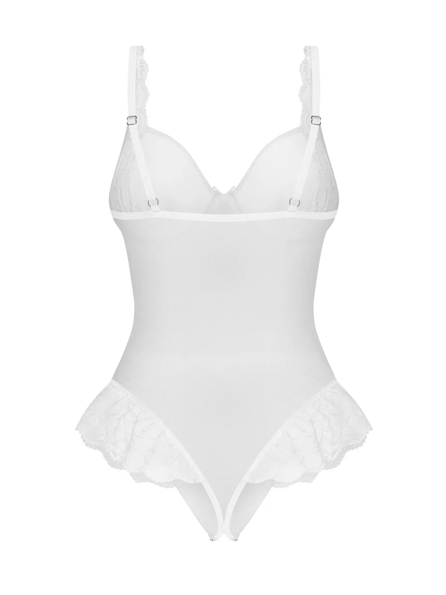 White Crotchless Underwired Lace Bodysuit Obsessive Weddya