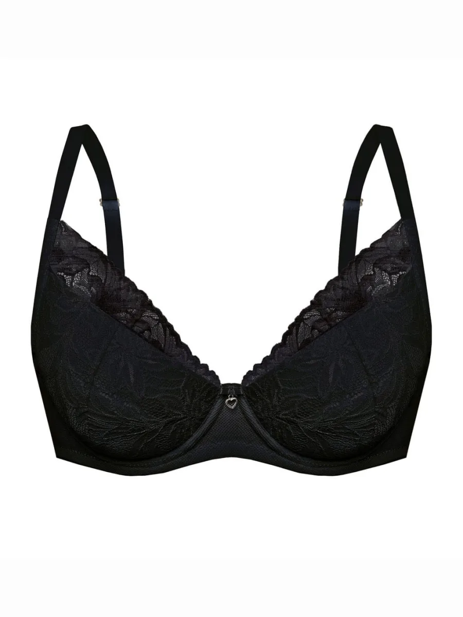 Black Lace Longline Push-Up Bra Mefemi Laura – Underwired Support