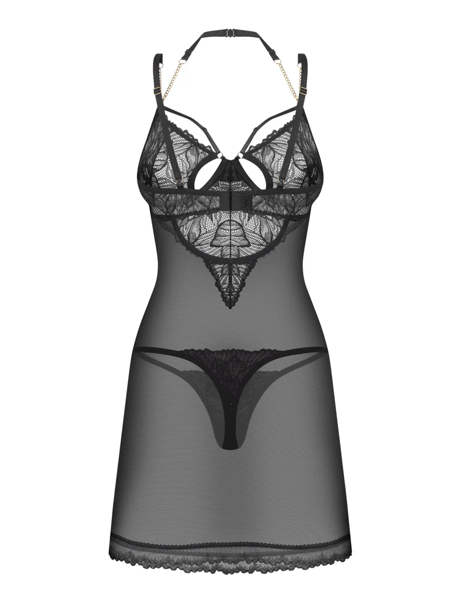 Black Sheer Chemise With Underwired Lace Cups And Thong Obsessive Matildea Black