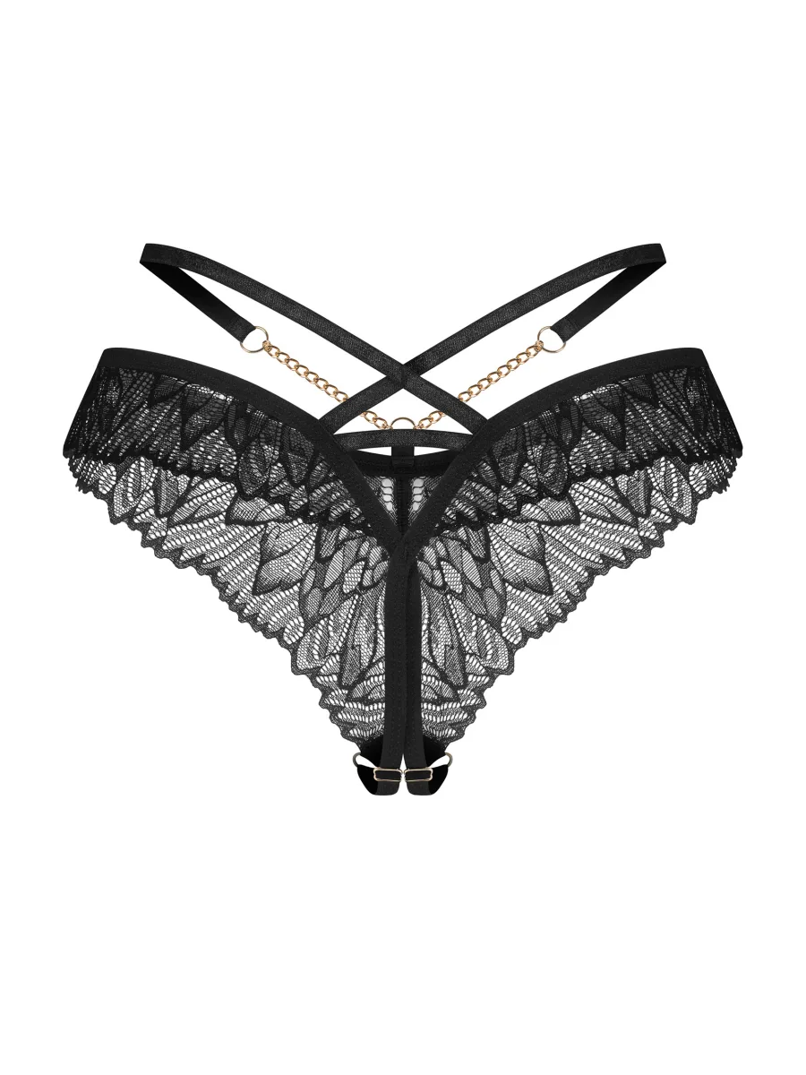 Black Lace Crotchless Thong With Gold Chain Obsessive Matildea Black